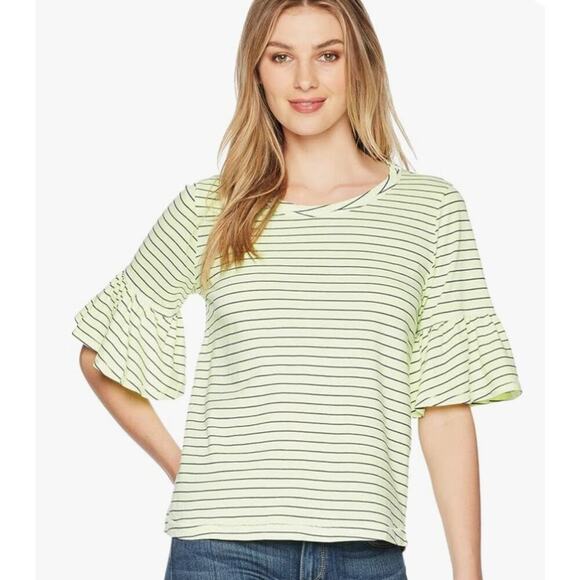 Splendid Tops - Splendid Women's Ruffle Sleeve Crewneck Striped Pullover T-Shirt Size L Yellow